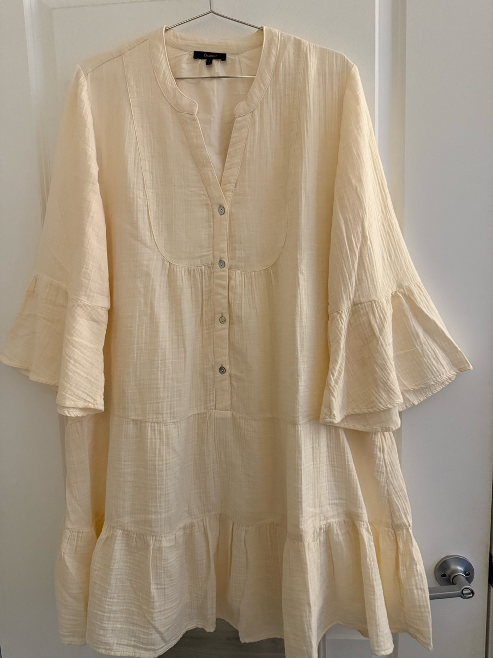 Quince Organic Cotton Gauze Tiered Cream Dress, Large - Picture 10 of 13